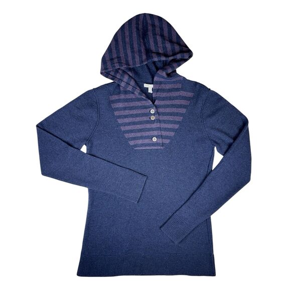Horny Toad Wool Cashmere Hooded Sweater. Blue. Raw Side Seams. Sz Medium - Picture 1 of 10